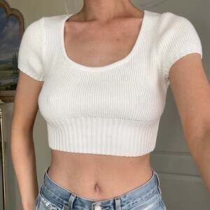 L.A. Hearts White Cropped Knit Top - Square Neck Ribbed Short Sleeve - Small